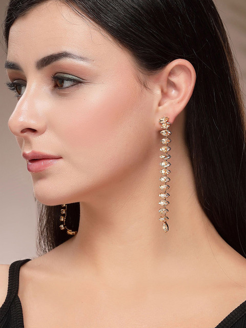 Bohey by KARATCART Gold Plated Rhinestone Studded Oval Shaped Drop Earrings - Image 5