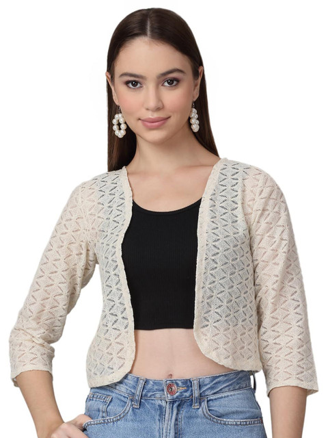 SZN Floral Self Design Cotton Open Front Shrug