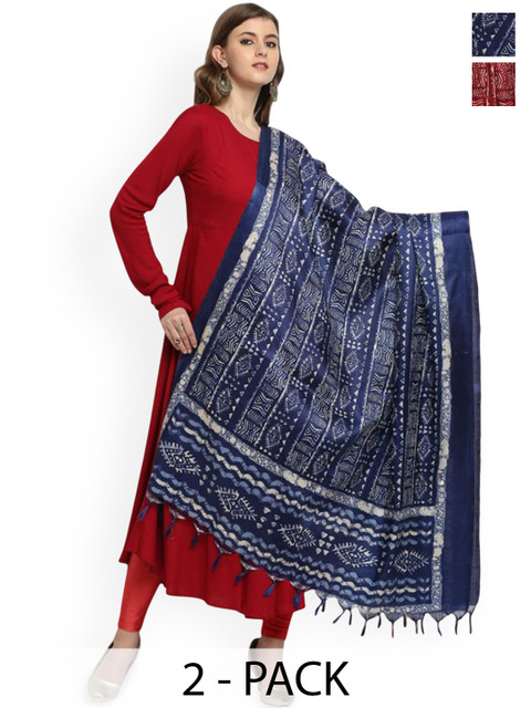 Kemza Selection Of 2 Bagru Printed Tassels Dupattas