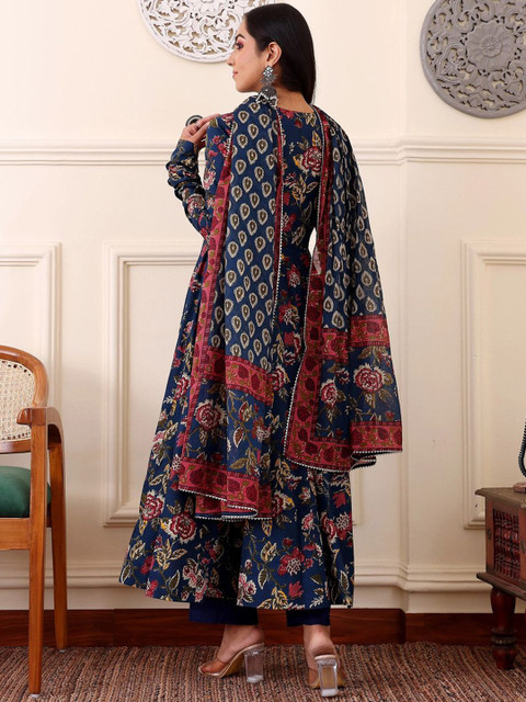 ARADHNA Women Ethnic Motifs Printed Anarkali Kurta with Trouser & Dupatta - Image 5