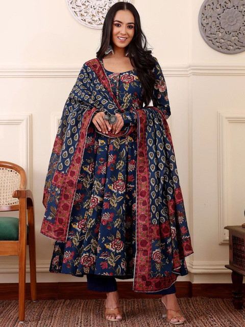 ARADHNA Women Ethnic Motifs Printed Anarkali Kurta with Trouser & Dupatta