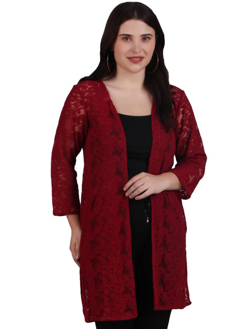 SZN Self Design Open Front Longline Cotton Shrug