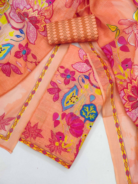 TAVAS Floral Printed Sequinned Linen Unstitched Dress Material