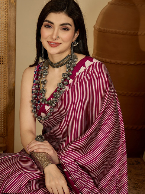 Sangria Striped Satin Saree