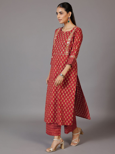 Libas Women Floral Printed Regular Gotta Patti Kurta With Palazzos & Dupatta - Image 4