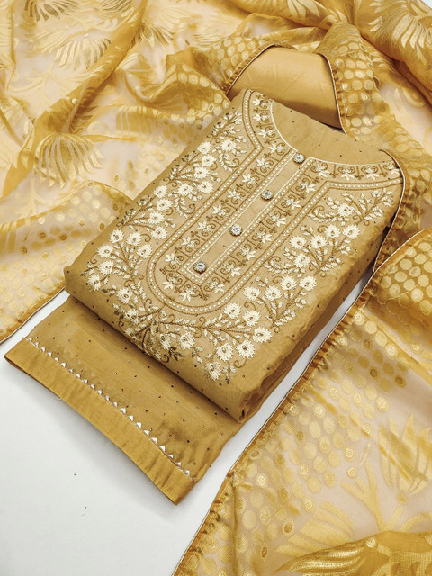 TAVAS Embroidered Thread Work Chanderi Unstitched Dress Material