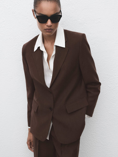 MANGO Notched Lapel Collar Single-Breasted Regular Fit Formal Blazer