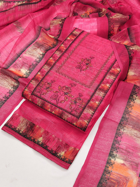 TAVAS Floral Printed Linen Unstitched Dress Material