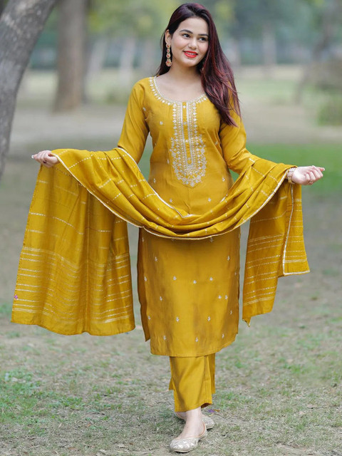 Gerua By Libas Women Ethnic Motifs Printed Kurta with Palazzos & Dupatta
