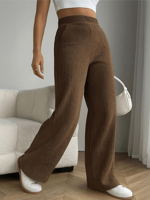 CORSICA Women Relaxed Straight Leg Self Design Non Iron Corduroy Trousers