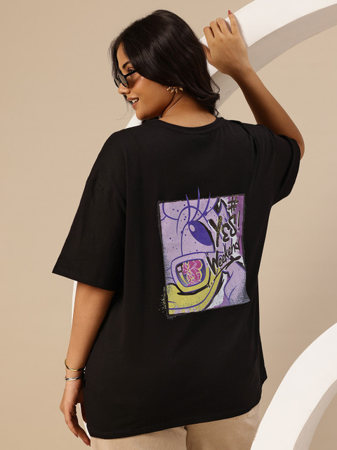 Sztori Plus Size Printed Drop-Shoulder Sleeves Pure Cotton T-shirt