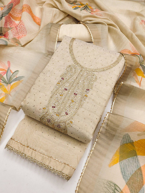 TAVAS Floral Embroidered Beads And Stones Unstitched Dress Material