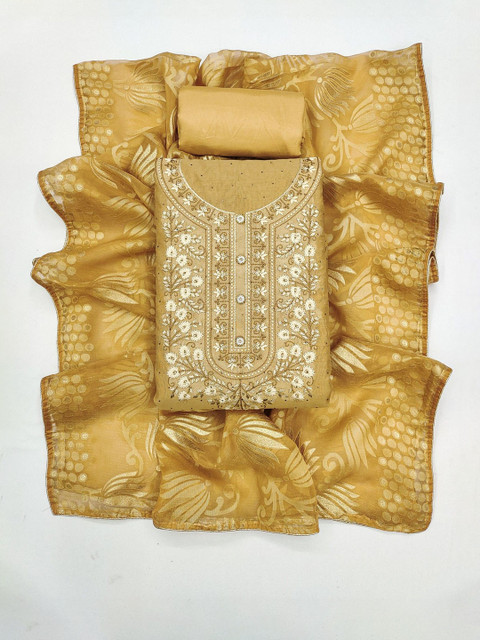 TAVAS Embroidered Thread Work Chanderi Unstitched Dress Material - Image 2