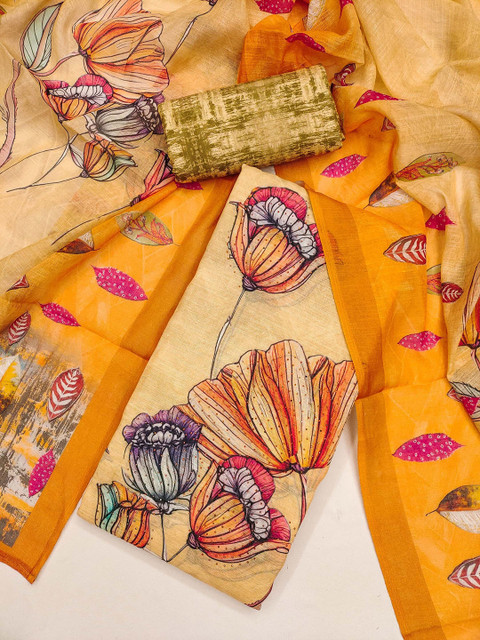 TAVAS Floral Printed Linen Unstitched Dress Material