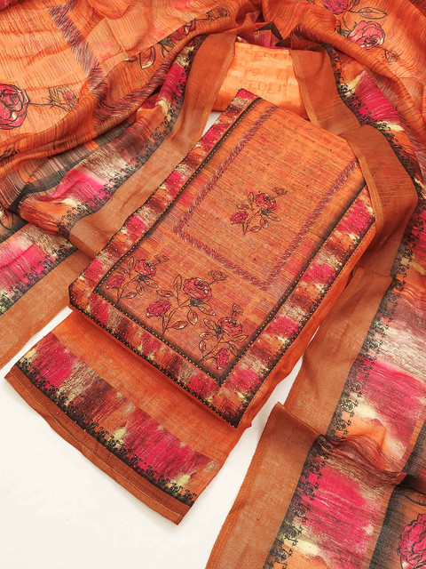 TAVAS Floral Printed Linen Unstitched Dress Material