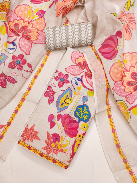 TAVAS Floral Printed Linen Unstitched Dress Material