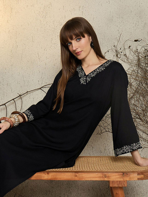 Indo Era Women Embroidered V-Neck Top and Trousers Co-Ords