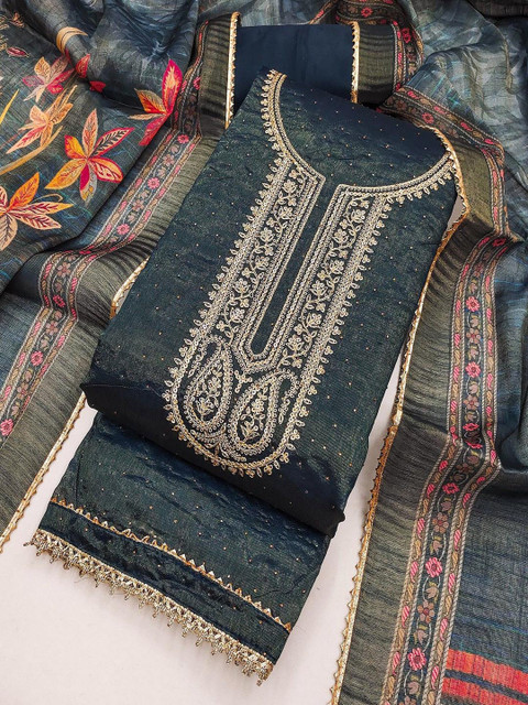 TAVAS Floral Embroidered Sequinned Unstitched Dress Material