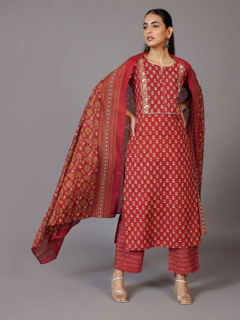 Libas Women Floral Printed Regular Gotta Patti Kurta With Palazzos & Dupatta - Image 2