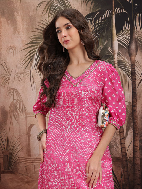 Sangria Bandhani Print Sequinned Asymmetric Kurta