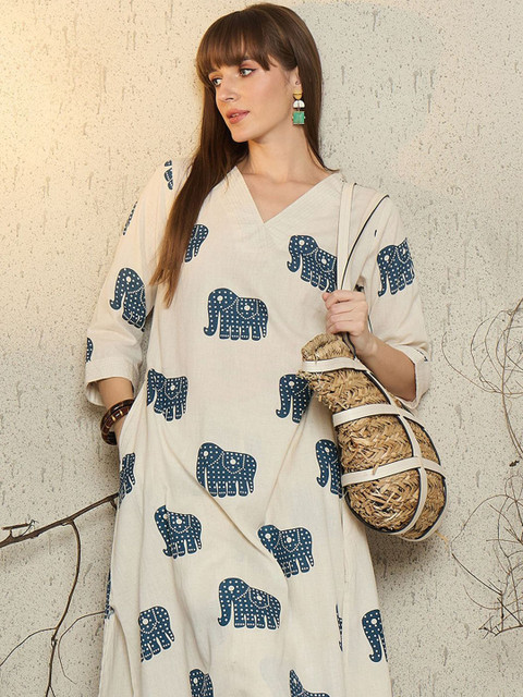 Indo Era Women Printed V-Neck Top and Trousers Co-Ords