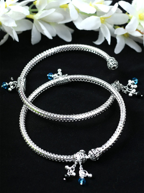 JOHARKAMAL Silver-Plated Artificial Beaded Kadiyam Style Oxidised Anklets