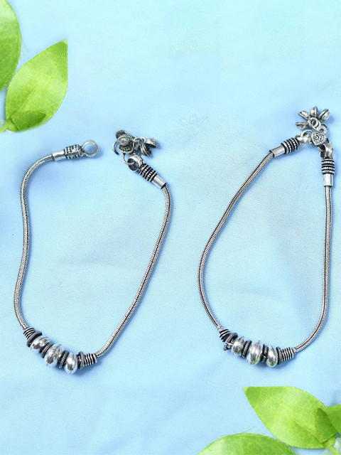 JOHARKAMAL Silver-Plated Oxidised Anklets