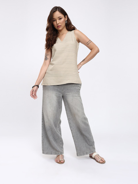 Anouk Rustic V-Neck Horizontal Striped Straight Kurti - Image 2