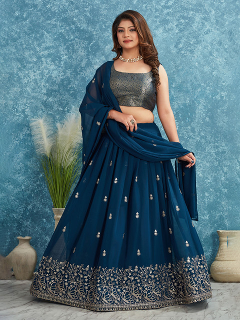 Globon Impex Sequinned Ready to Wear Lehenga & Unstitched Blouse With Dupatta