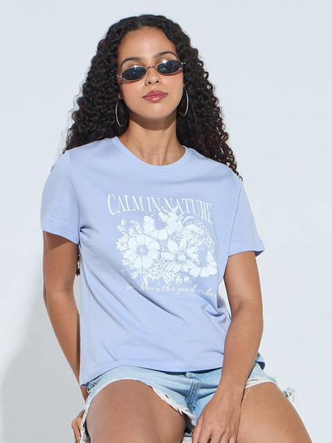 Outzidr Women Floral Printed Round Neck Cotton T-shirt