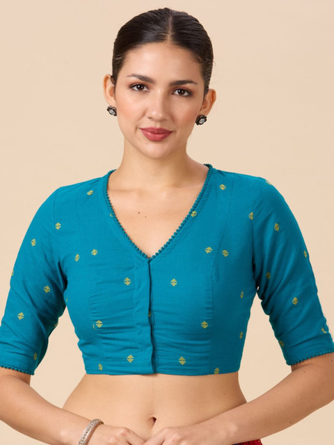 Studio Shringaar Printed Pure Cotton V-Neck Saree Blouse