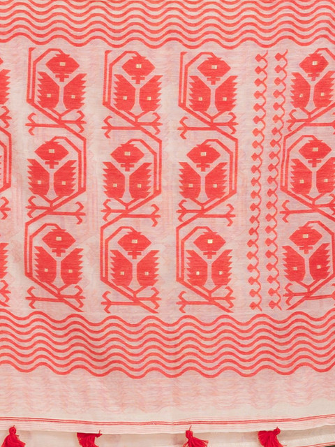 Durga Handlooms Jamdani Woven Design Zari Pure Cotton Unstitched Kurti Material with Dupatta - Image 3