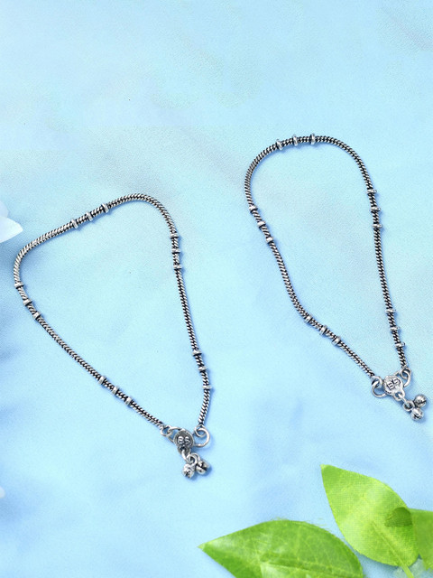 JOHARKAMAL Silver-Plated Oxidised Anklets