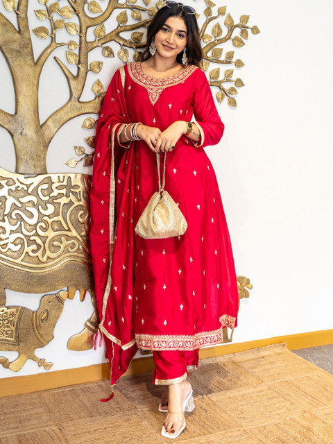 VredeVogel Women Embroidered Sequinned Anarkali Kurta With Trousers & Dupatta