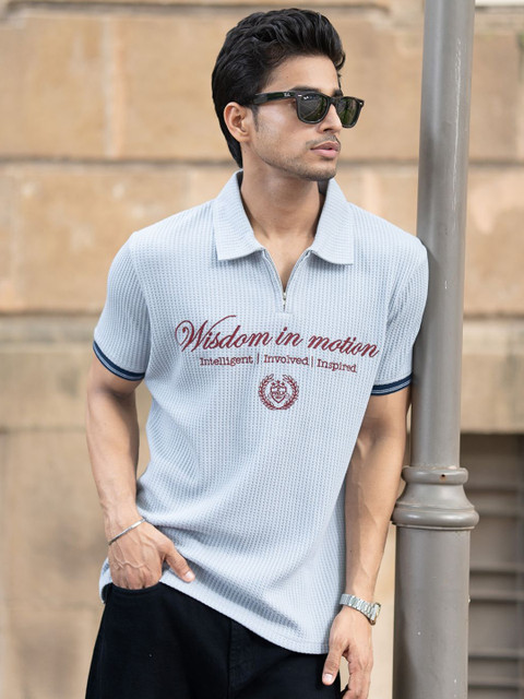 Powerlook SS25 Men Typography Printed Polo Collar T-shirt