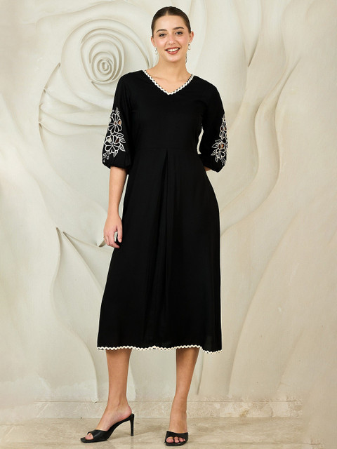 Boho By Athena Embroidered Fit & Flare Midi Dress