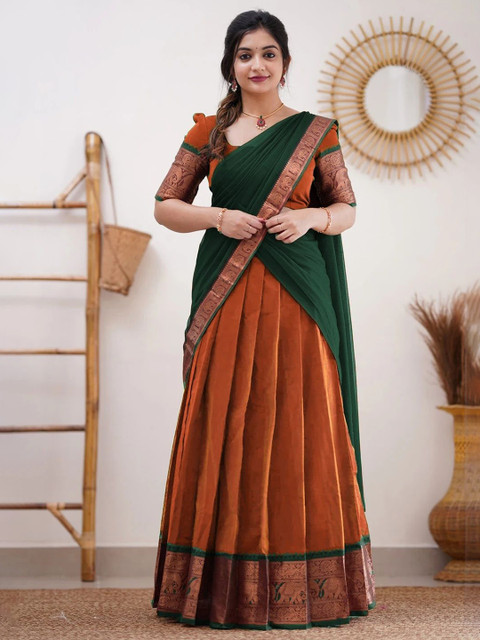 MANMOHITSAREE Woven Design Border Ready to Wear Lehenga & Choli With Dupatta