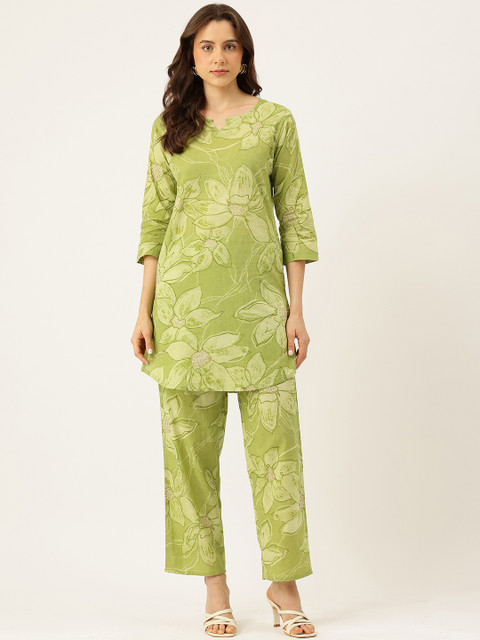 FERANOID Floral Printed Pure Cotton Tunic with Trousers Co-Ords