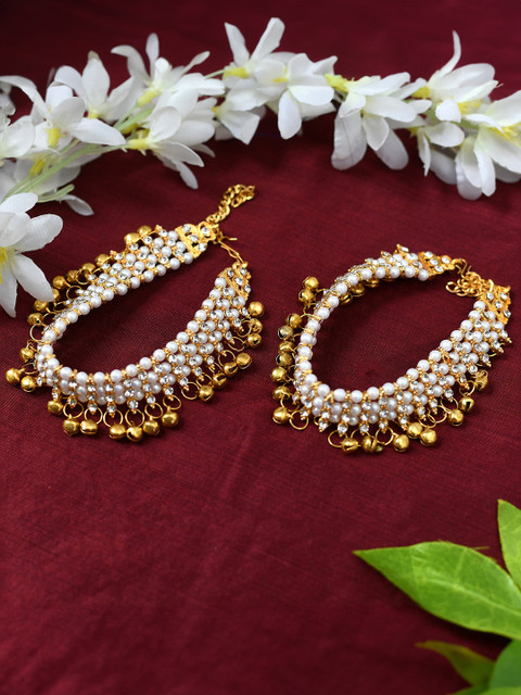 JOHARKAMAL Gold-Plated Artificial Stones Studded & Beaded Anklets