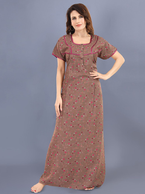Fabme Women Printed Maxi Nightdress