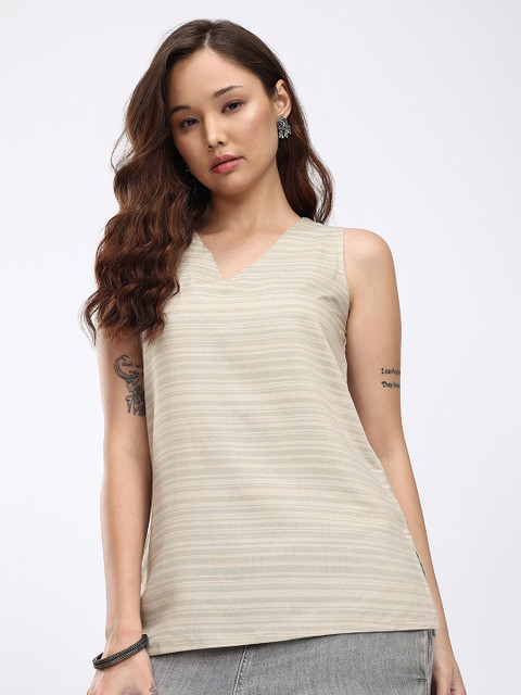 Anouk Rustic V-Neck Horizontal Striped Straight Kurti