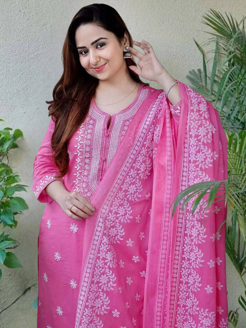 Women Floral Embroidered Kurta with Trousers & Dupatta