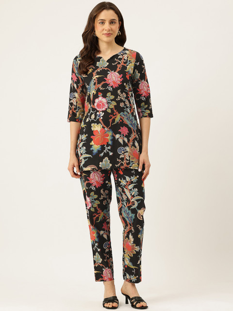 FERANOID Floral Printed Pure Cotton Tunic with Trousers Co-Ords