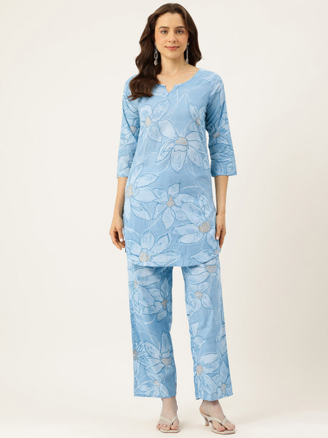 FERANOID Floral Printed Pure Cotton Tunic with Trousers Co-Ords