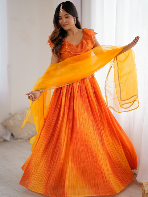 Ethnic Yard Embellished Ready To Wear Silk Lehenga & Blouse With Dupatta