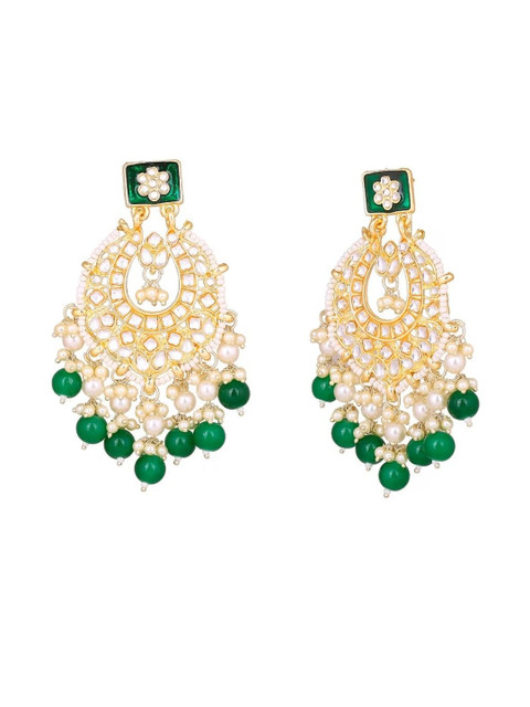 Anouk Women Green Gold Plated Chandbalis Earrings - Image 2