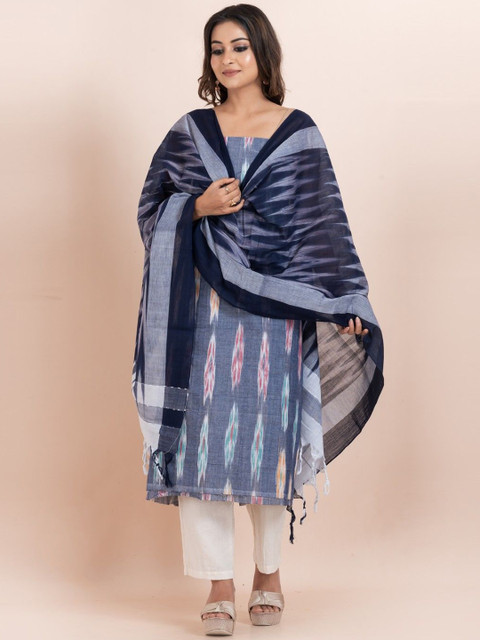 Durga Handlooms Woven Design Pure Cotton Sambalpuri Ikat Unstitched Suit Set