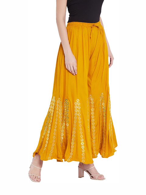 MIXFIT Women Floral Embroidered Flared Fit Palazzos - Image 3