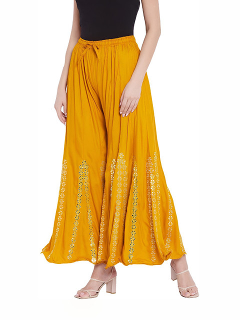 MIXFIT Women Floral Embroidered Flared Fit Palazzos