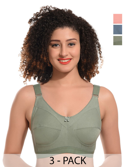 CRIBE Women Pack of 3 Full Coverage Non Padded T-Shirt Bra